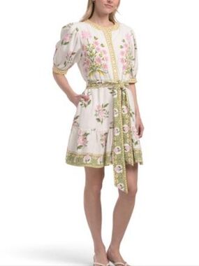 NWT Calypso St. Barth | White Pink Green Linen Blend Shirt Mini Dress Size XL